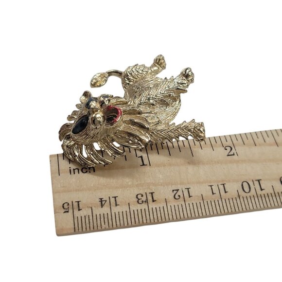 Vintage Lion Trembler Brooch Pin With Blue Eyes & Red Accents Gold-Tone Metal - Picture 9 of 9
